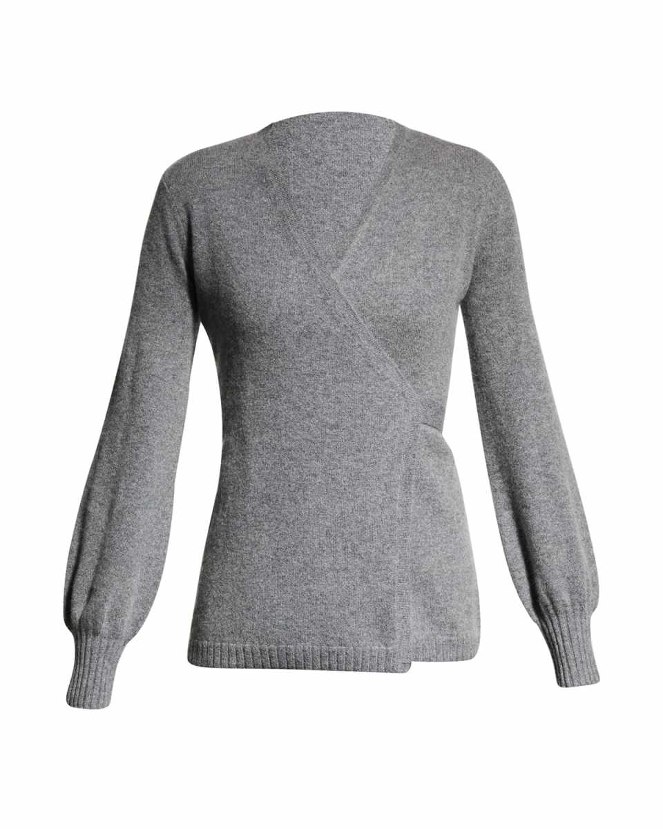Blouson-Sleeve Cashmere Wrap Sweat